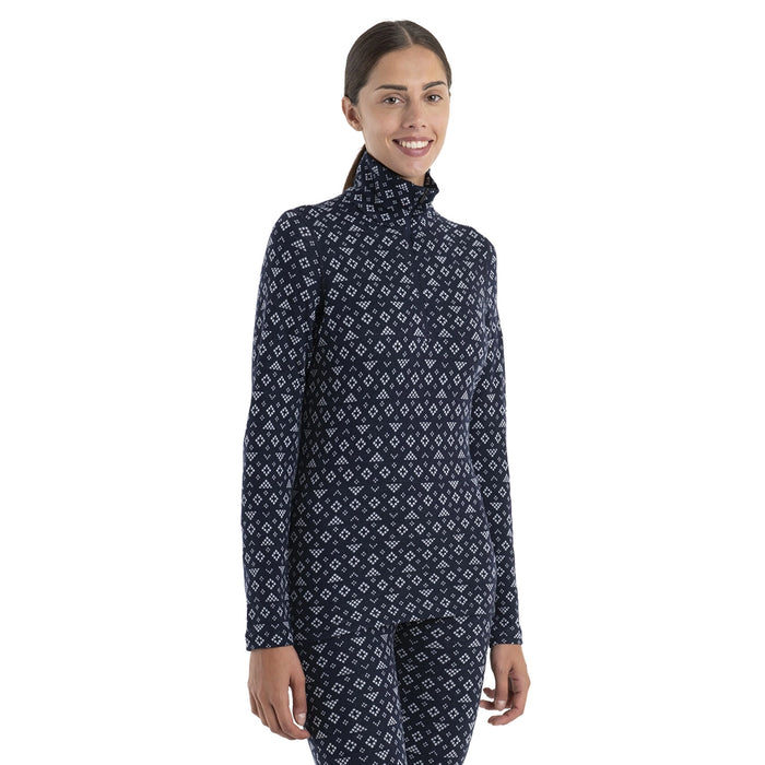 Icebreaker Women's Merino 260 Vertex Long Sleeve Half Zip First Snow - Midnight Navy Detail 1