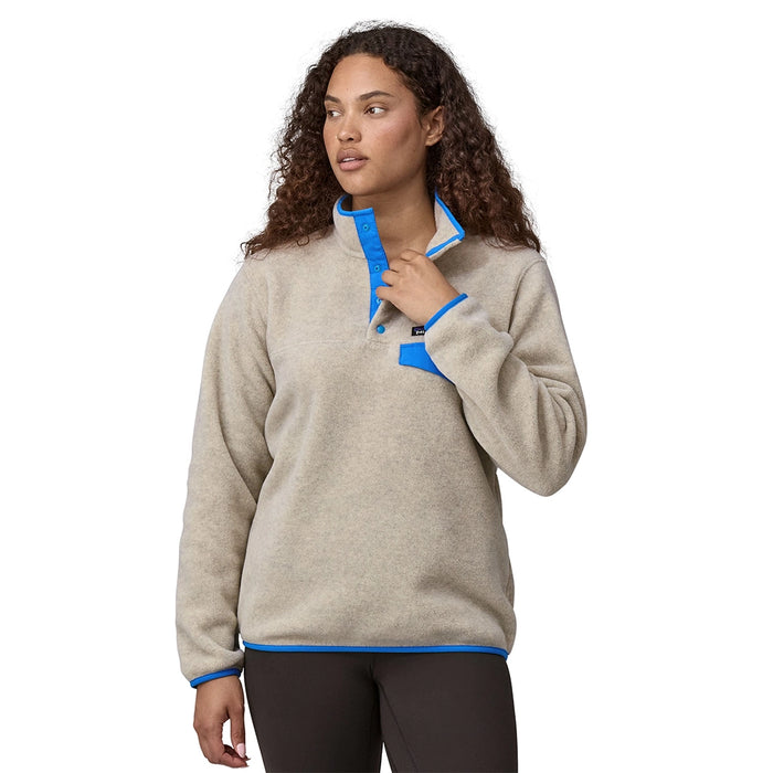 Patagonia Women's Lightweight Synch Snap-T Fleece Pullover - Oatmeal Heather w/Vessel Blue Details 1