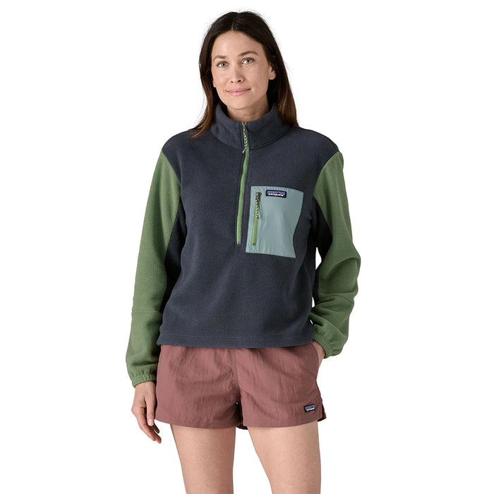 Patagonia Women's Microdini Half-Zip Pullover - Pitch Blue w/Terrain Green Details 1